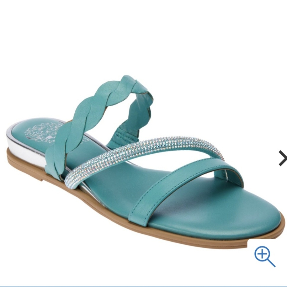 Vince Camuto Aruelle Leather Jeweled Sandals Size 8 (39) Teal